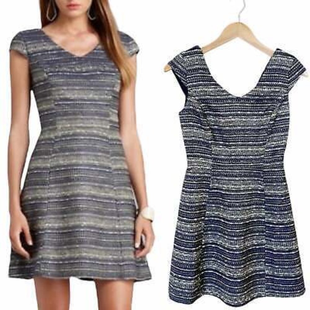 Lilly Pulitzer Ruthy Dress True Navy Metallic Boucle 2 Fit Flare Gold #4236